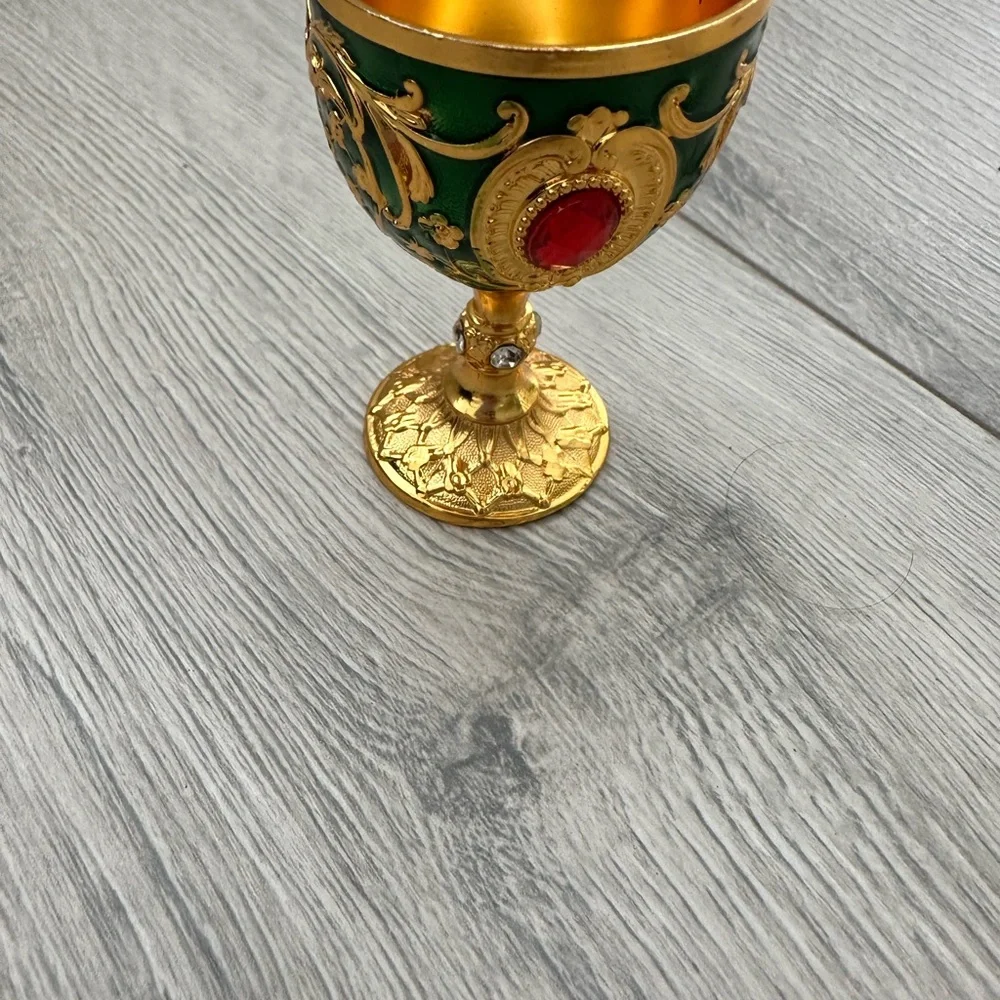 Green and Gold Jeweled Decorative Goblet Vase